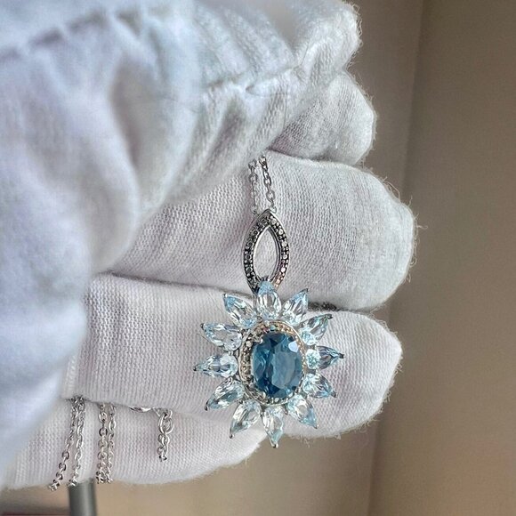 London Blue Topaz in Sterling Silver with Marquise Cut Sky Blue Topaz Stones - Picture 9 of 17
